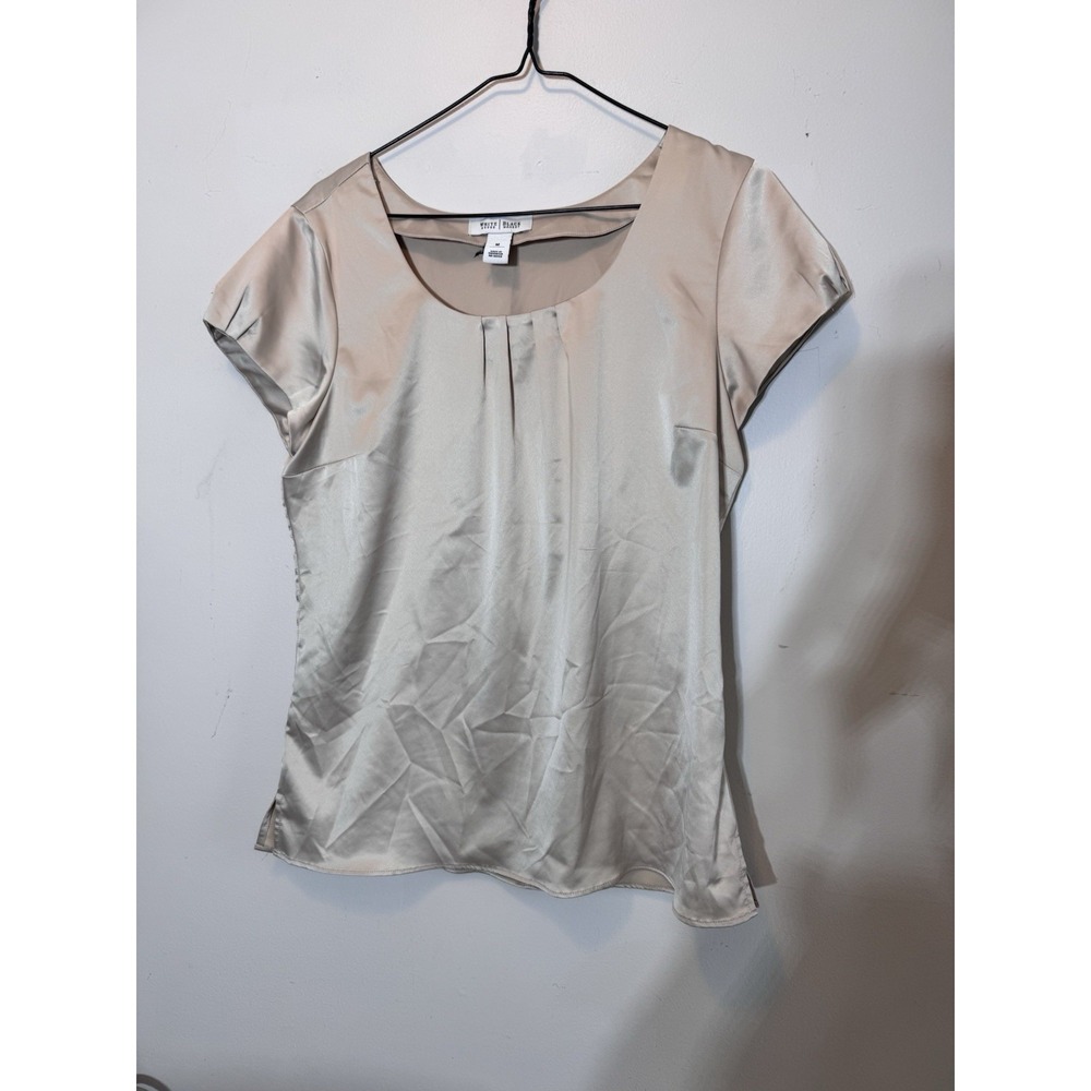 White House Black Market CreamChampagne Silky Blouse Top Size M